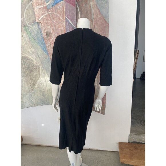 Vintage S. Eisenberg Dress California Black Wool Wiggle Small / Medium Sheath - Picture 3 of 9